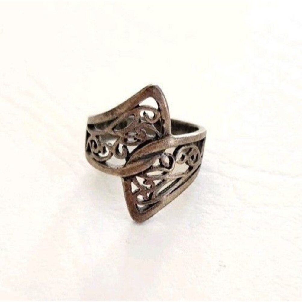 Vintage Sterling Silver 925 Filigree Scroll Bypass Ring Size 7 5g